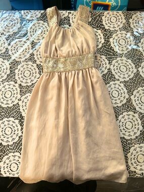 Girls Cream Party Dress with Gold Sequin Waist